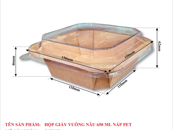 Hộp giấy kraft nắp nhựa 650ml 